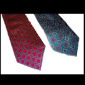 Vintage BERT PULITZER 100% Silk Lot of 2 Red Blue Mens Neckties Made In USA- EUC